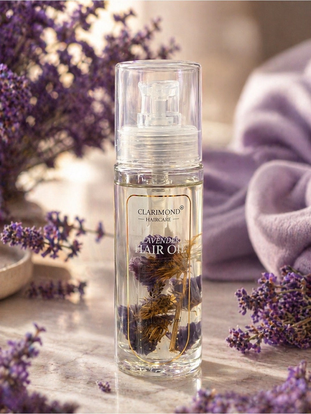 NIB Clarimond Lavender Hair Oil - with Real Lavender Flowers -55ml